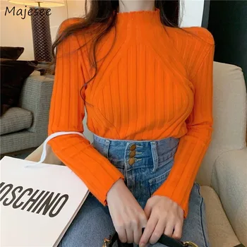 

Pullovers Women Sweaters Knitted Turtleneck Solid Slim Womens Korean Style Harajuku New Arrival High Elasticity Skinny All Match