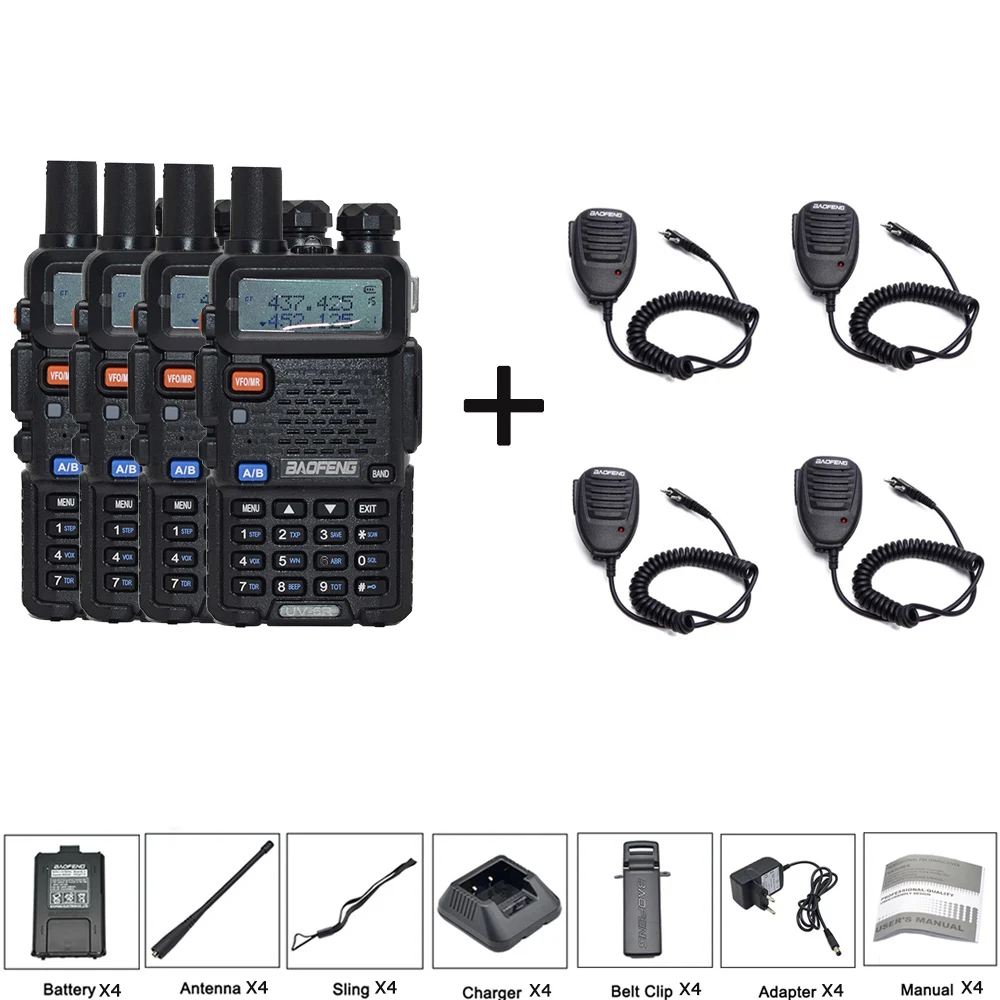 4 шт. 8 Вт Baofeng UV-5R рация VHF UHF136-174Mhz& 400-520 МГц Двухдиапазонная двухсторонняя рация Baofeng uv 5r рация uv5r - Цвет: add 4mic