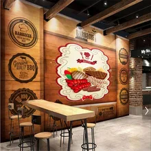 Tienda de barbacoa marrón tablero de madera Fondo Mural papel tapiz 3D mercado nocturno Snack Bar restaurante decoración Industrial papel de pared 3D