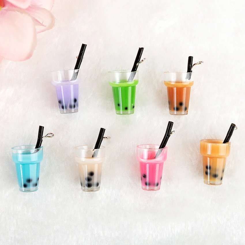 15 шт Смешанные цвета 3D Boba чайная чашка Мини Стеклянная пузырьковая молочная чайная чашка фруктовые ломтики бутылка Diy ювелирное украшение аксессуар Подвеска-талисман