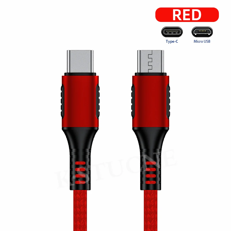 Кабель type-C для Micro Usb для samsung S7, Xiaomi, Android, Micro, B, usb type-C, кабель для мужчин, совместимый с Macbook, быстрая зарядка данных - Цвет: Красный
