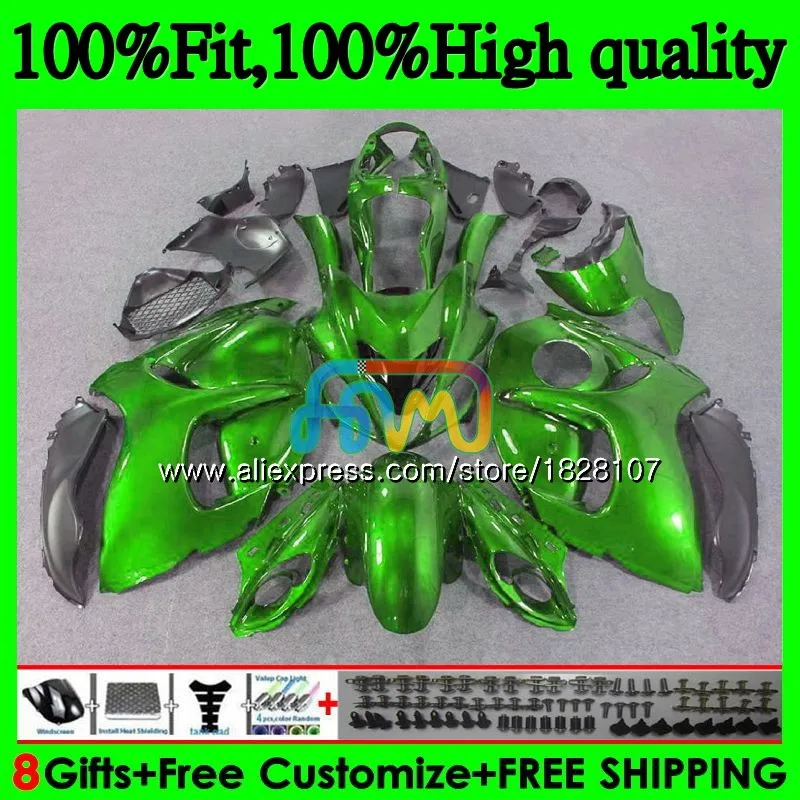 Инъекции для SUZUKI Hayabusa GSXR1300 08 все зеленого цвета 09, 10, 11, 12, 56BS. 57 GSX-R1300 GSXR 1300 2008 2009 2010 2011 2012 обтекатель