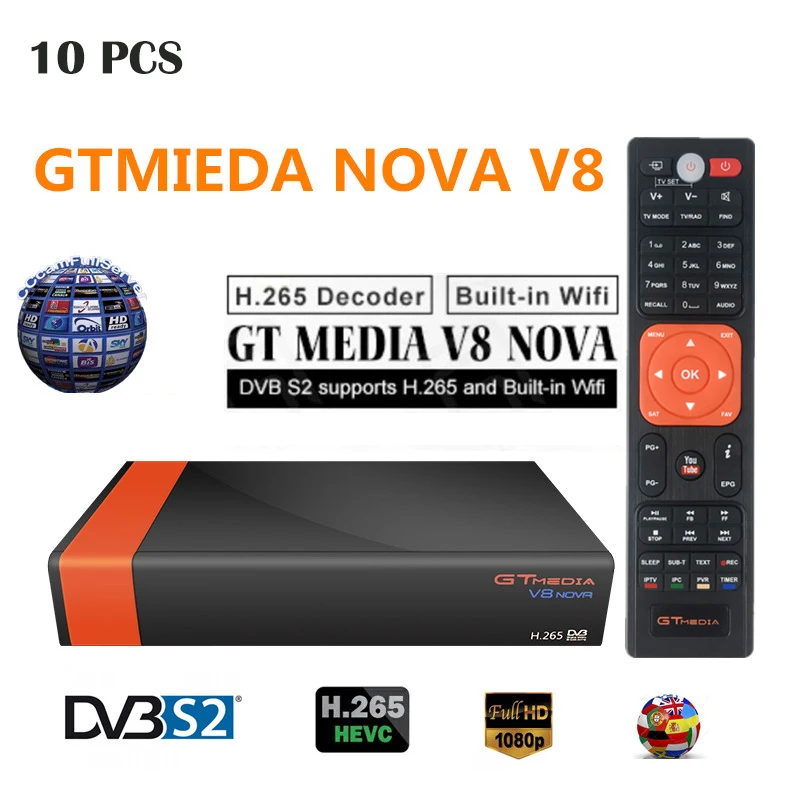 

10pcs/lot GTMedia V8 Nova DVB-S2 Full HD Satellite Receiver New Version Built-in Wifi Support H.265 Freesat Spain TV Box Decoder