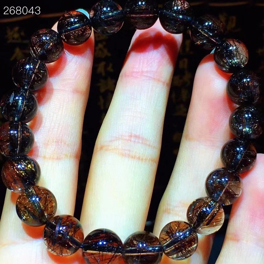 

Natural Black Rutilated Quartz Crystal Bracelet Clear Round Beads Stretch 9.2mm Men Women Rutilated Brazil AAAAAA