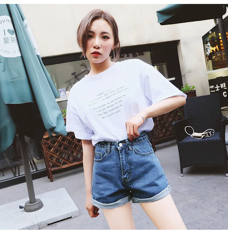 Jeans WOMEN'S Shorts Loose-Fit Korean-style Shorts Female Summer High-waisted Crimping A- line Shorts Slimming Versitile