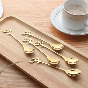 

New Stainless Steel Spoon Creative Branch Leaves Spoon/Fork Coffee Stirring Spoon Christmas Gift Kitchen Accessories Tableware