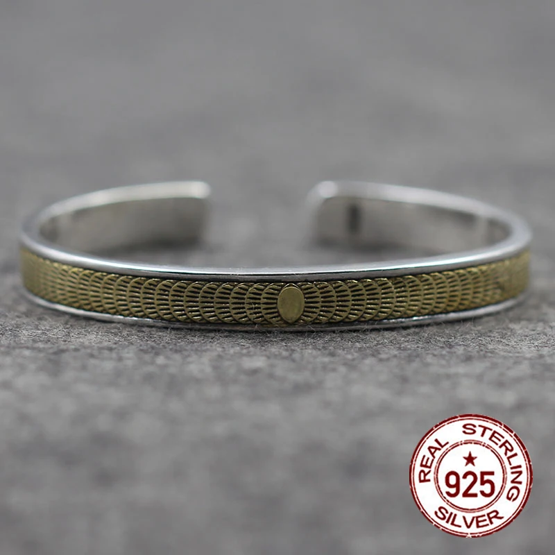 

925 sterling silver open bracelet personalized retro fashion Indian style high-end carved simple bracelet to send a gift of love