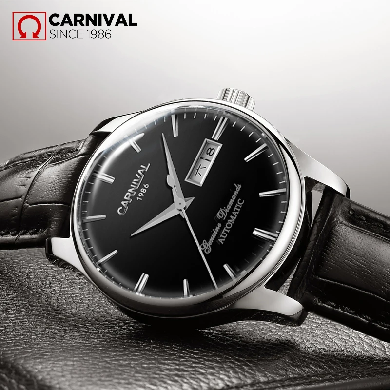 Качественный KARNEVAL Uhren myanner Топ Luxus Marke Automatische Mechanische Uhr сапфир вассердихте Uhren Leder mjannlichen нарукавная повязка