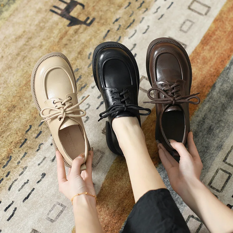 Women Genuine Leather Oxfords Shoes Hand-made Dress Classic Fashion Lace-up Block Wingtip For Ladies Girls New AD1232