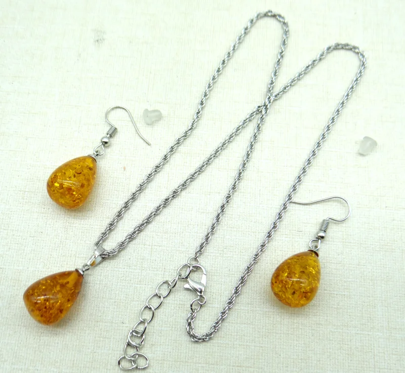 Pendant Necklace Natural Precious Modernist TEARDROP GOLDEN HONEY PRESSED AMBERS Jewelry making Water drop earring