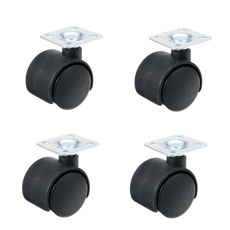 4pcs Black Swivel Plate Caster 30mm Nylon Wheel Chair Table Castor
