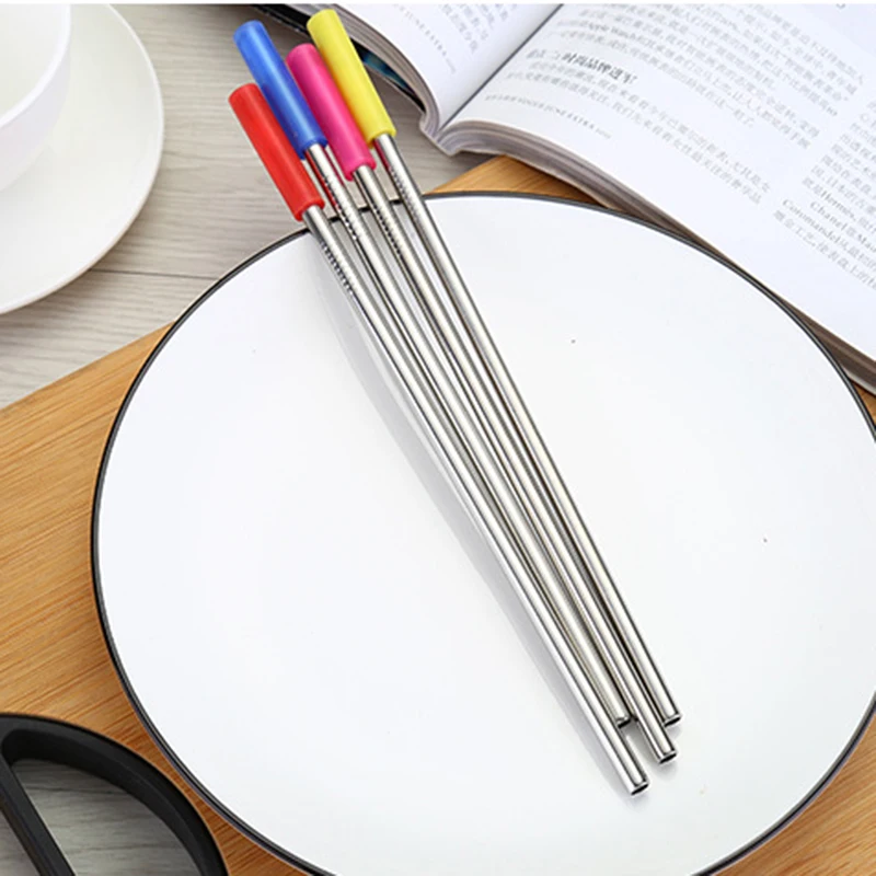 4pcs Reusable Metal Drinking Straws 304/316 Stainless Steel Sturdy Bent Straight Drinks Straw with Cleaning Brush