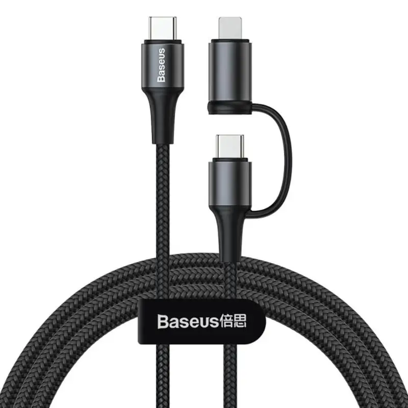 

BASEUS 2 in 1 PD Fast Charge Charger Cable for 8 Pin Type-C Data Sync Cable Type-c 60W 20V/3A + 8Pin 5V / 2A 1m cord for Iphone