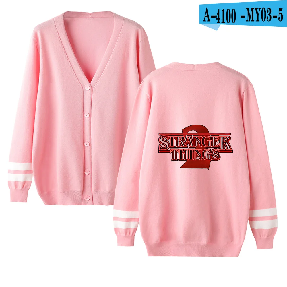 Kpop милые странные вещи с v-образным вырезом мужской свитер-кардиган/Женский Повседневный свитер странные вещи кардиган свитер Розовые Топы - Цвет: pink
