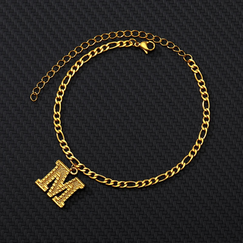 Начальная анклет с буквами браслет для женщин золото нержавеющая сталь ноги браслет браслеты цепочки с буквами дружба подарки для друга - Окраска металла: M