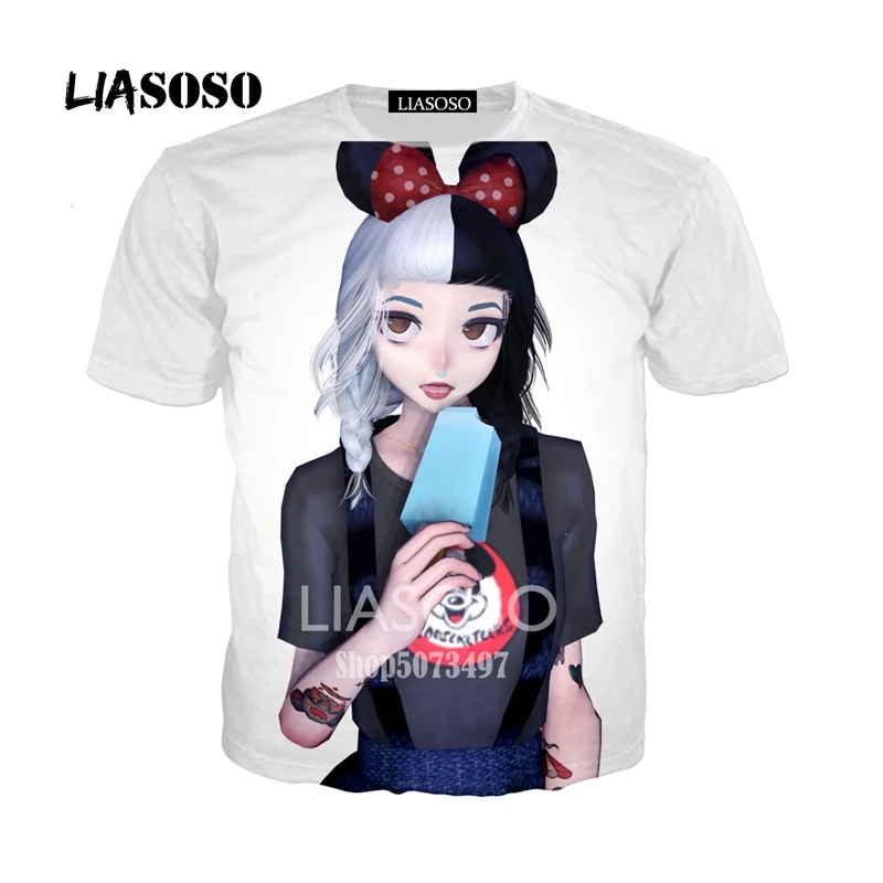 LIASOSO New 3D Color Printing Singer Melanie Martinez Women Men T-shirt Casusl Fashion Summer O-Neck Short sleeve