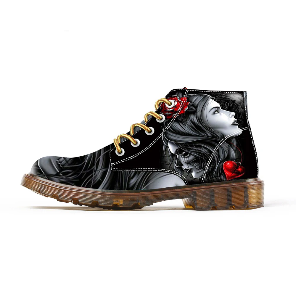 First-Dance-Fashion-Witch-Skull-Martin-Shoes-For-Woman-Lace-Up-Black-Ankle-Booties-For-Women