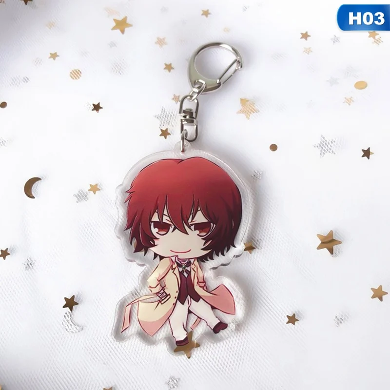 KEY4347H03 Bungou бродячие собаки брелок Аниме резиновый ремешок брелки Tsumamarekko Dazai Atsushi Ranpo Akutagawa Chuya - Цвет: KEY4347H03