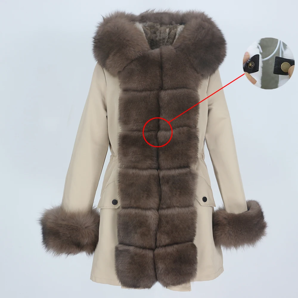 Женская парка со съемным мехом OFTBUY черная непромокаемая длинная куртка