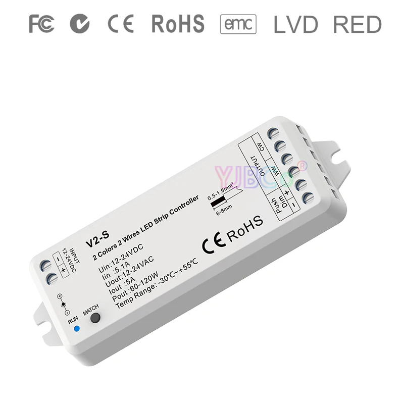 V2-S WW + CW CCT CV контроллер светодиодной ленты 1CH * 5A DC12V-24V с двумя линиями цветовая