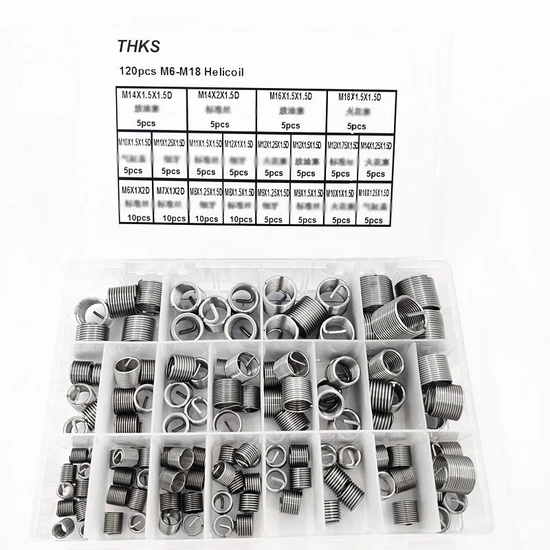 

With Storage Box Thread Repair Tools 120pcs Wire Metric Stripped M6-M18 Helicoil Set