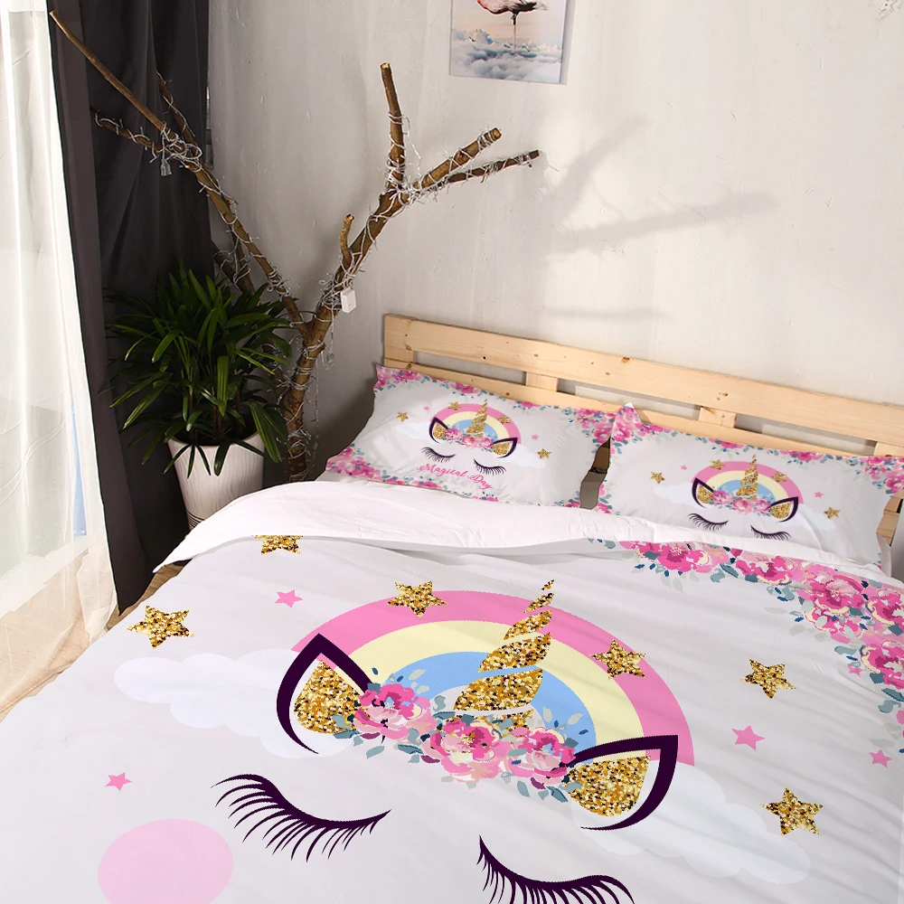 Miracille мультфильм Единорог 3D одеяло постельные принадлежности набор для детей розовый блеск пододеяльник наборы постельного белья с наволочкой