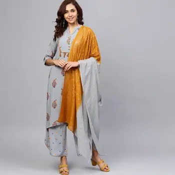 

2020 New India Fashion Kurtas Woman Ethnic Styles Three Pieces Sets Cotton Thin India Elegent Lady Suits Lehenga Choli Scarf