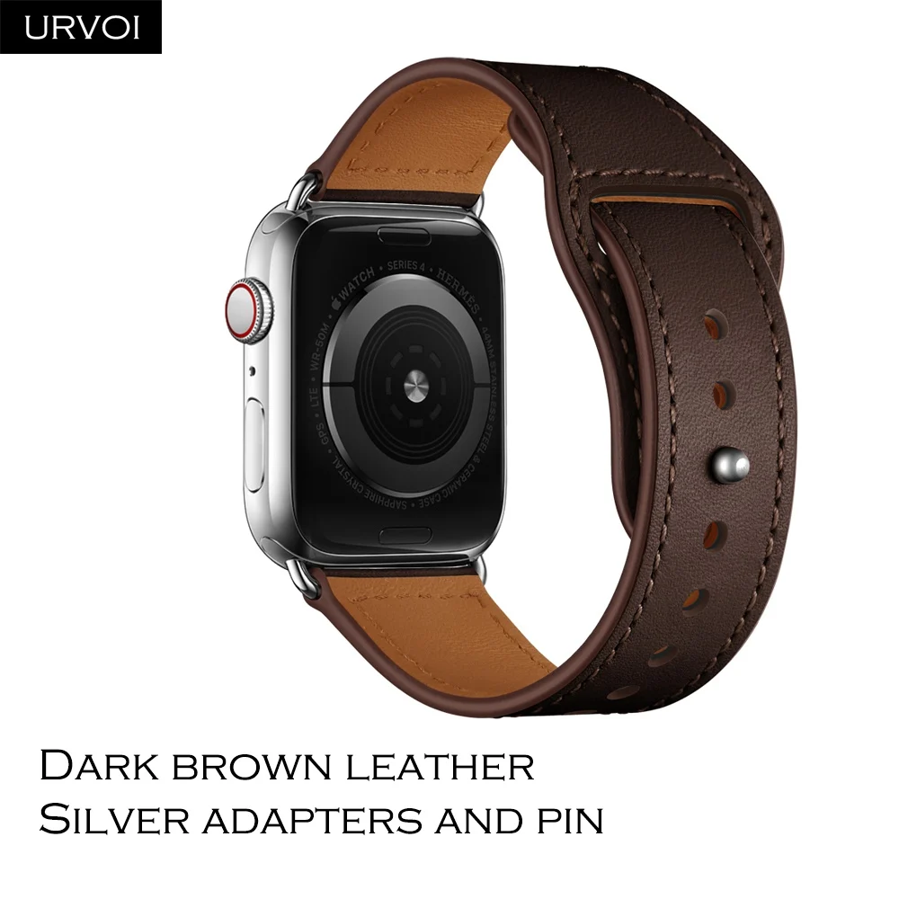 Dark brown S URVOI ремешок для apple watch серии 5/4 3/2/1 спортивный ремешок натуральная Swift кожаный ремешок для наручных часов iWatch, пальцем и tuck ручной работы - Цвет ремешка: Dark brown S