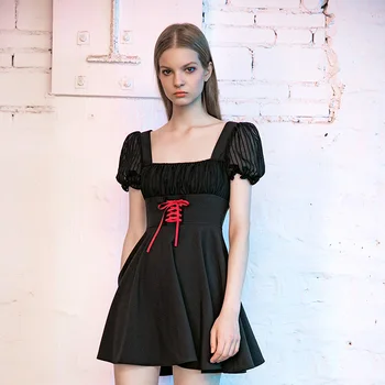 

Women's Square Collar Lace-up Sheer A-line Dresses PQ-733LQ