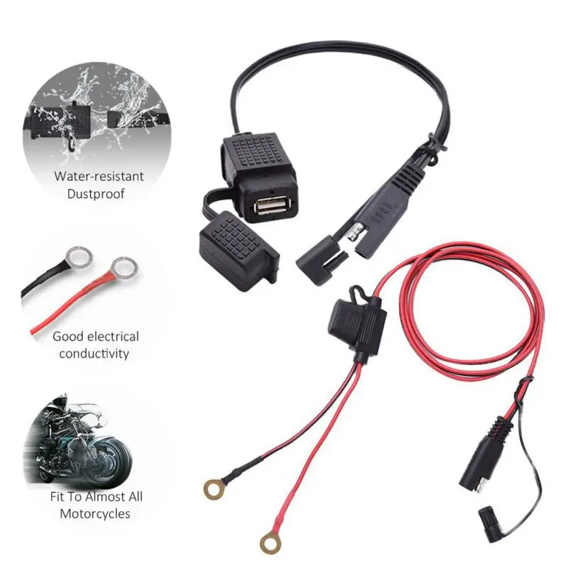 

SAE To USB Cable Adapter Waterproof USB Charger Quick 2.1A Port For Motorcycle Cellphone Tablet GPS
