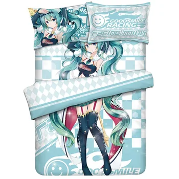 

Anime Cartoon Hatsune Miku Quilt Cover Soft Printed Bedding Set With Pillow Cases Bed Sheet flower girls twin Duvet Cover Sets
