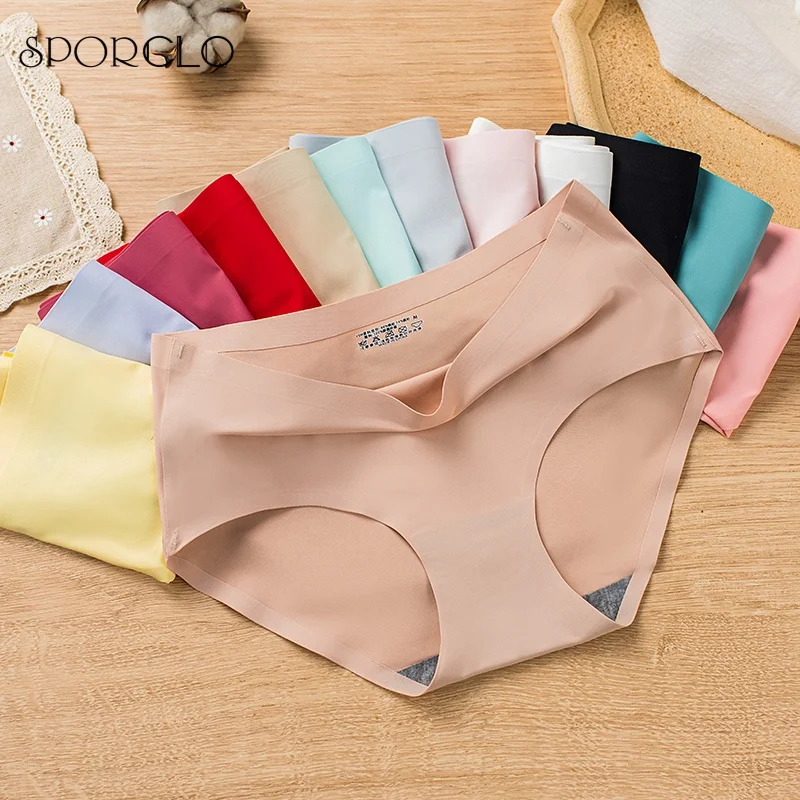 

SPORCLO 1 PC Stretchable Silk Underwear For Women Smooth Seamless Briefs Solid Color Antibacterial Panties Big Sizes M/L/XL/XXL