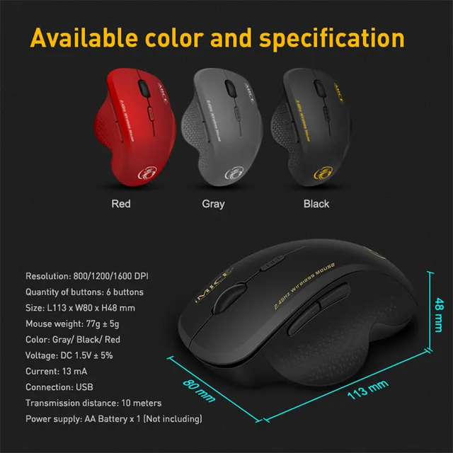 Wireless Mouse Ergonomic Computer Mouse PC Optical Mause with USB Receiver 6 buttons 2.4Ghz Wireless Mice 1600 DPI For Laptop 6
