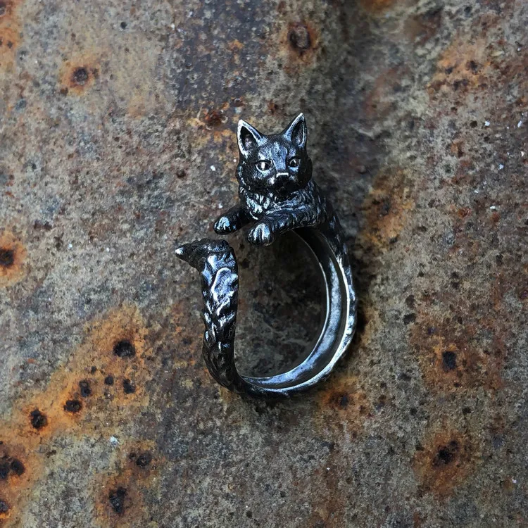 

Personality Silver Plated Cat Ring Gothic Punk Party Women's Ring Cocktail Band Wedding Ring Lover's Xmas Gift Fashion Open Ring