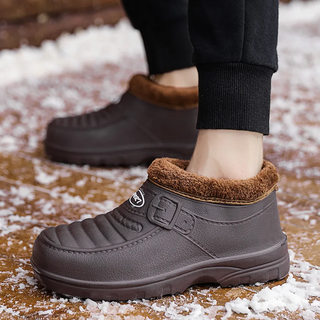 Мужская легкая обувь для пожилых людей зимние ботинки из флока на нескользящей мягкой подошве без шнуровки для сада ботинки
