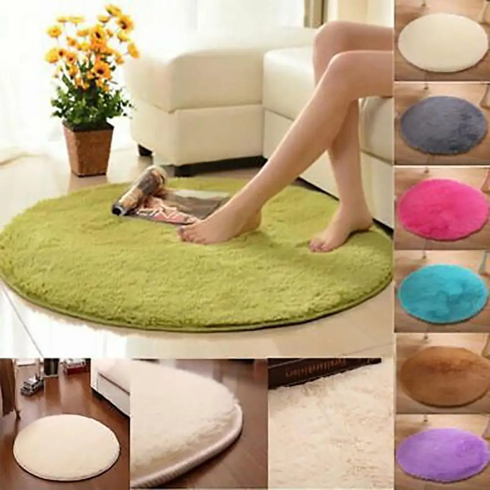 

40cm Round Bathroom Bedroom Coral Fleece Soft Non-slip Floor Mat Rug Home Decor