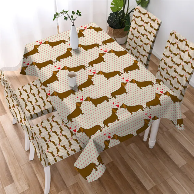 BeddingOutlet Dachshund Tablecloth for Kitchen Cartoon Pet Dog Waterproof Table Cloth Striped Decorative Table Cover 4