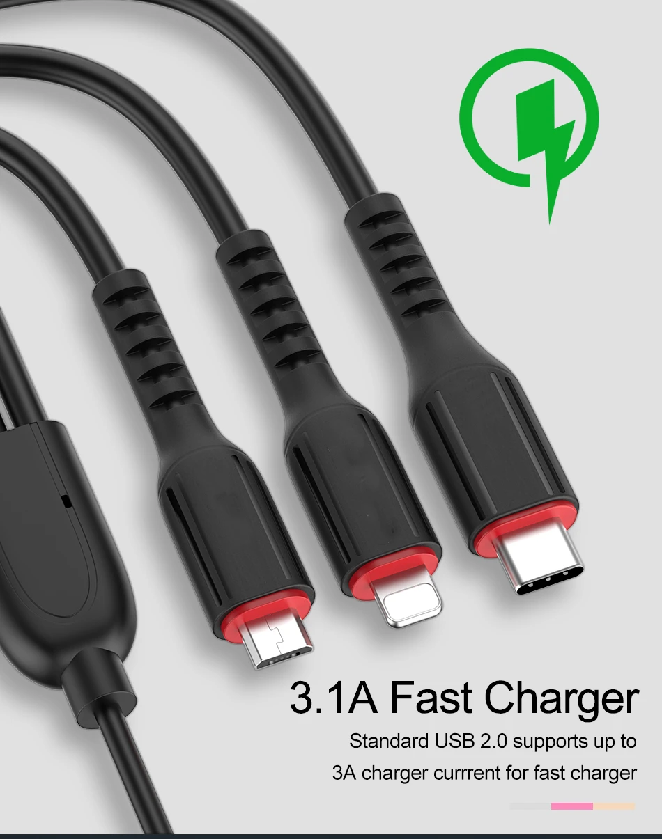 3 в 1 USB кабель 3.1A для мобильного телефона Micro usb type C кабель зарядного устройства для samsung Xiaomi huawei кабель для быстрой зарядки телефона шнур