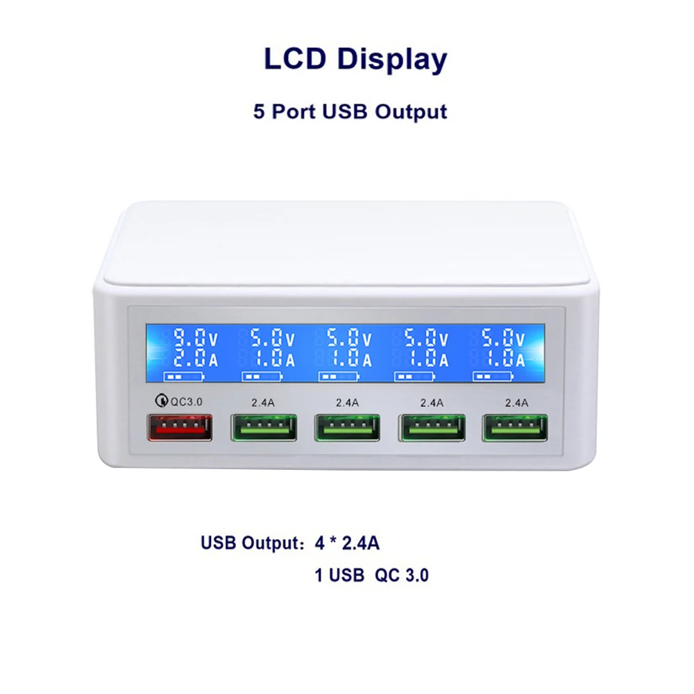 QC 3,0 Быстрая зарядка 5 портов Usb lcd дисплей Каррегадор мульти телефон быстрое зарядное устройство для Iphone Xiaomi