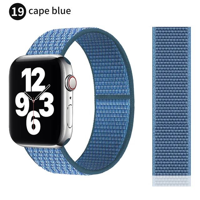 Nylon Strap for Apple watch series 7 band 41mm 44mm 40mm 42mm 38mm smartwatch wristband belt sport loop bracelets iWatch 3456 se Cape blue