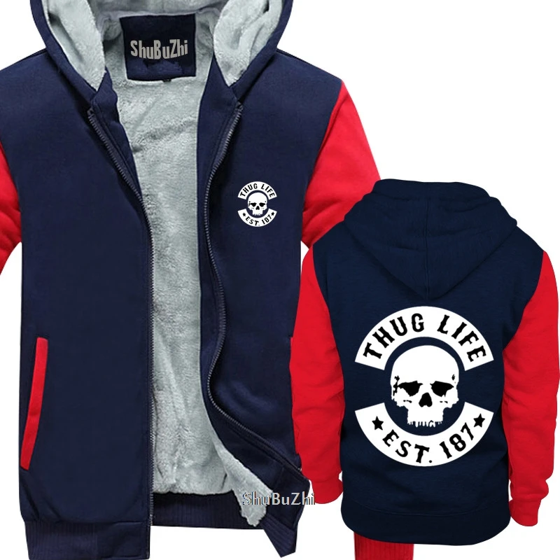 Толстый флис Thug Life Herren Skull shubuzhi Мужская зимняя стеганая толстовка на молнии модные брендовые толстовки с принтом Крутая толстовка с капюшоном в стиле хип-хоп