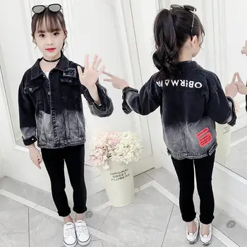 

Kids Girls Black Jacket Gradient Jeans Denim Jacket For Girls 4 5 6 7 8 9 10 11 12 13 Years Spring Autumn Casual Outerwear Coat