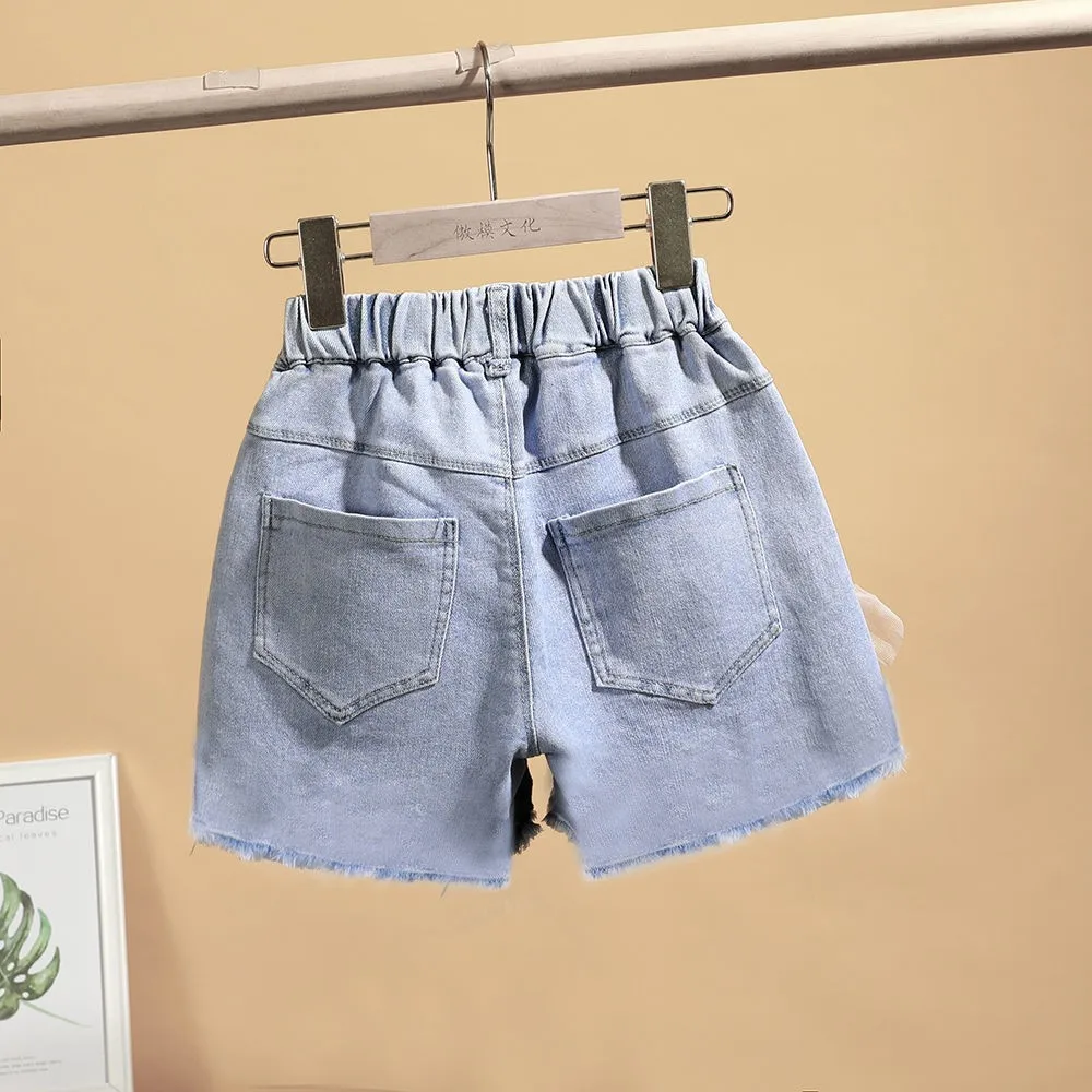 Baby Girl's Summer Cotton Denim Shorts Pants Toddler Kids Cute Swan Flower Soft Jeans for Teenager Girls Children Clothing