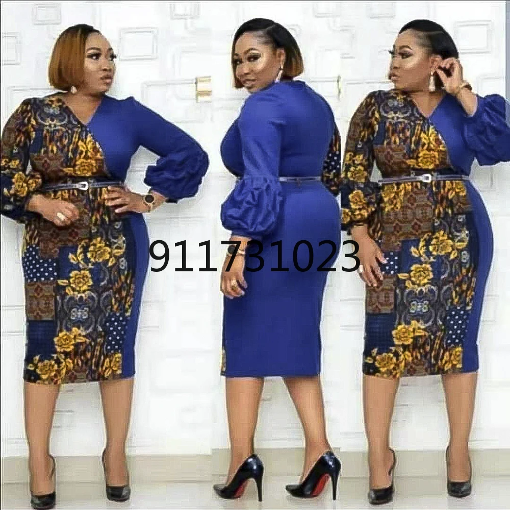 Африканское платье для женщин 2021 Vetement Femme Classic Blue Afarica одежда офиса дизайнерская