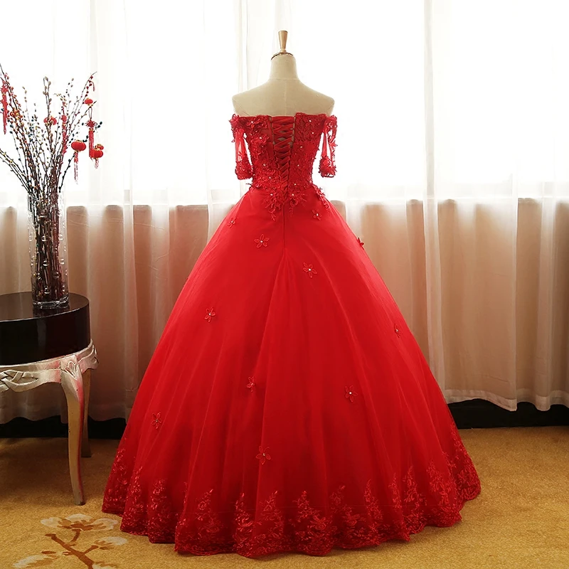 Бальное платье красное платье Quinceanera саудовско-Аравийский Тюль корсет сладкий 16 платья для выпускного вечера vestidos de 15 anos; сезон лето милые шестнадцать платье