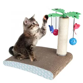 

Pet Cat Corrugated Paper Scratching Board Playing Grinding Claws Toy with Coconut Tree Bell Durable Exercise Cat Toys supplies