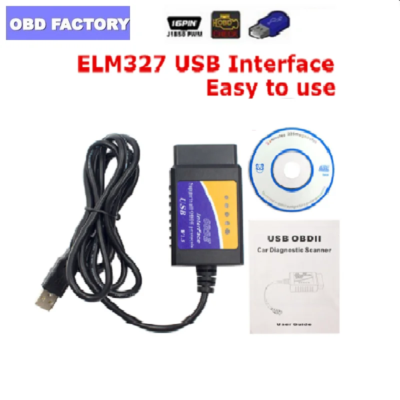 Лучшее качество ELM327 USB V1.5 OBD2 Диагностический кабель с PIC18F25K80 чип ELM 327 аппаратные