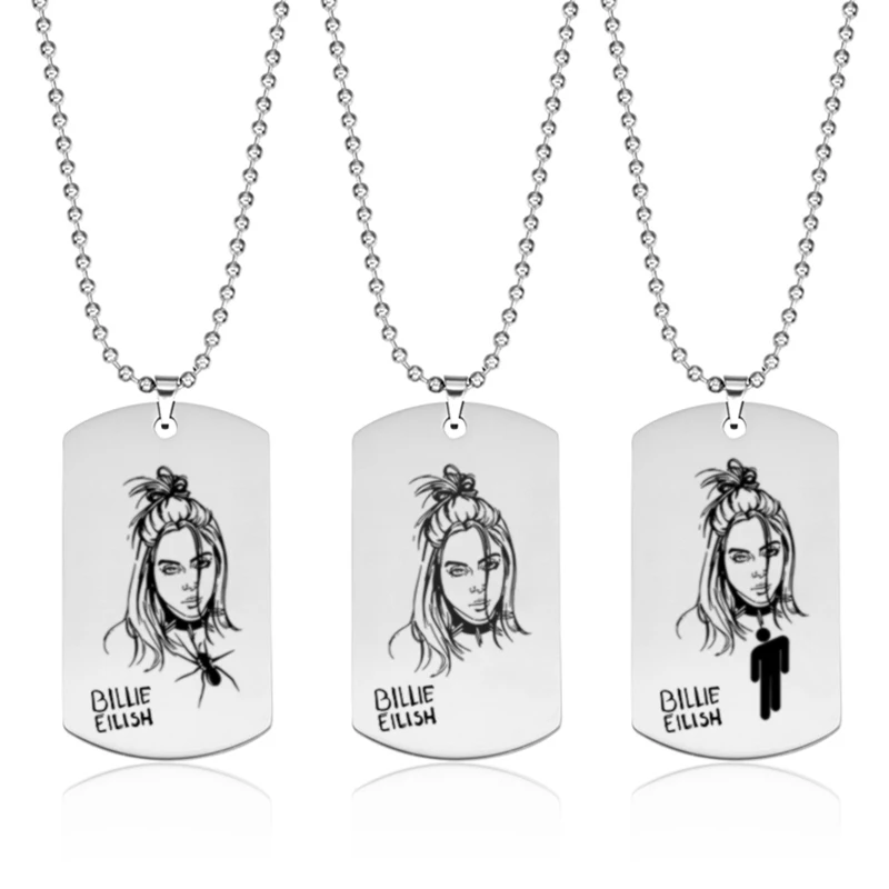 Billie Eilish Pendant Necklace Round Strand Square Stainless Steel Pendant Necklace Portrait Fans Gifts