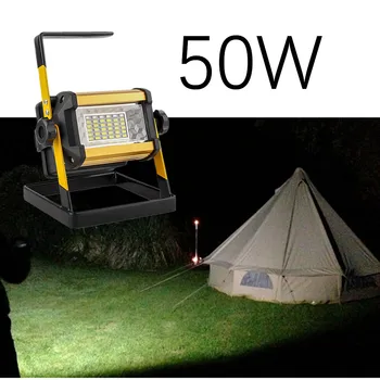 

Rechargeable Flood Light 50W LED Spotlight Outdoor IP65 Waterproof Camping Light Emergency Light Rechargeable 18650 Batteries