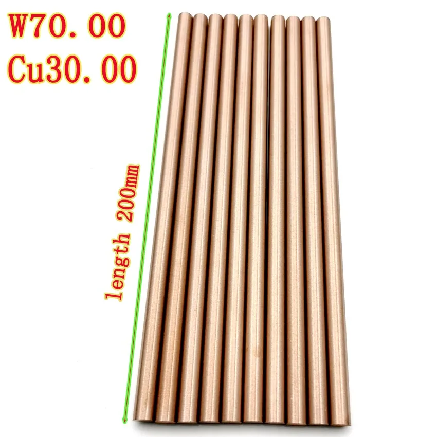 W70Cu30 Tungsten Copper Rod Electrode Copper Bar Put Electric Rod W70Cu30 Tungsten Copper Alloy Good Electric Spark Length 200mm